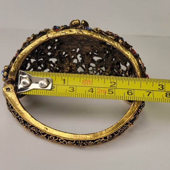 Floral Cuff Bracelet Gold Tone Multicolored Stone Cuff Bracelet- NEW - Picture 11 of 16